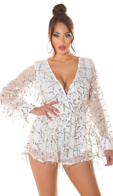 Party Playsuit with Sequins White